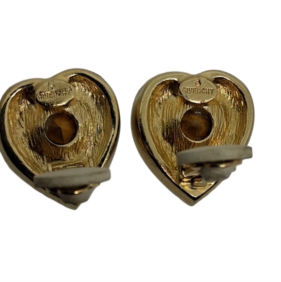 GIVENCHY SPARKLING 1980s CRYSTAL & GOLDTONE HEART CLIP ON EARRINGS - Picture 6 of 7
